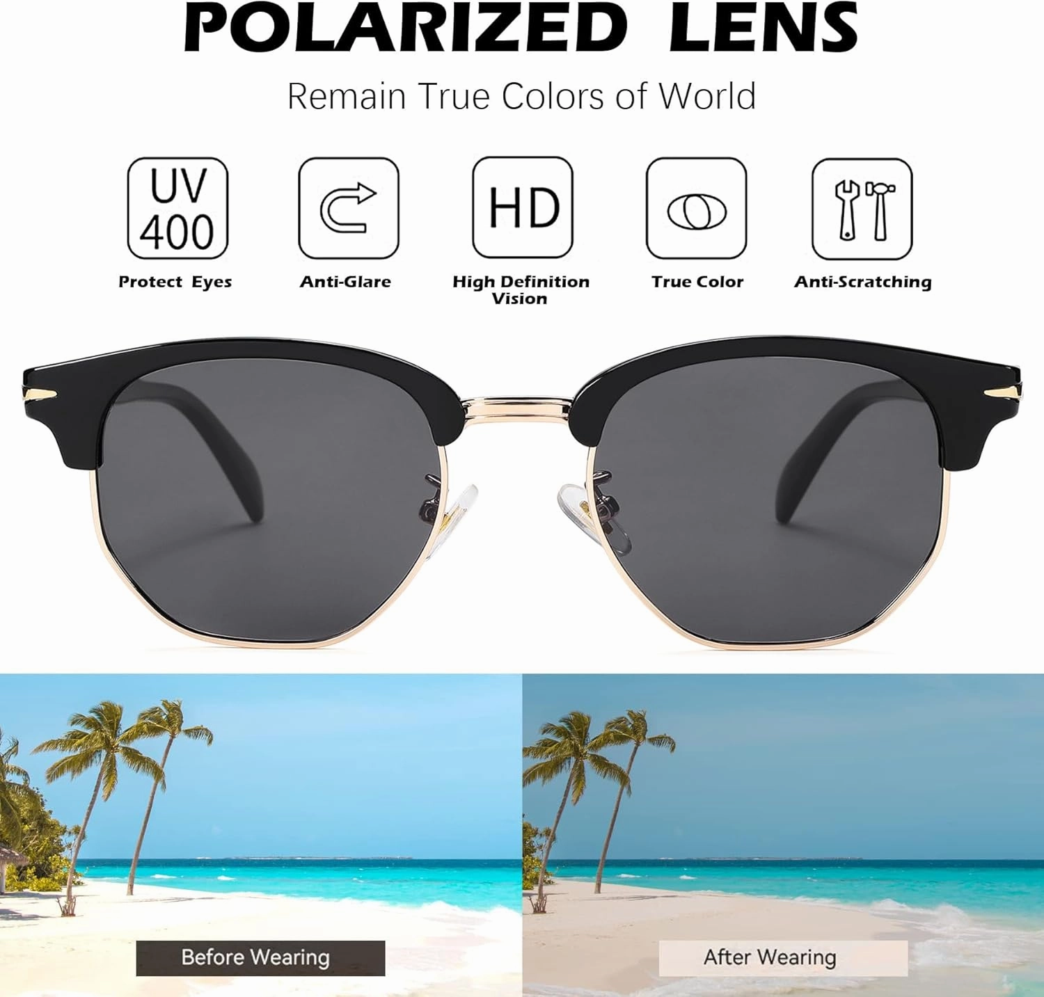 Pro Acme Semi-Rimless Polarized Sunglasses UV 400 Protection for Women Men