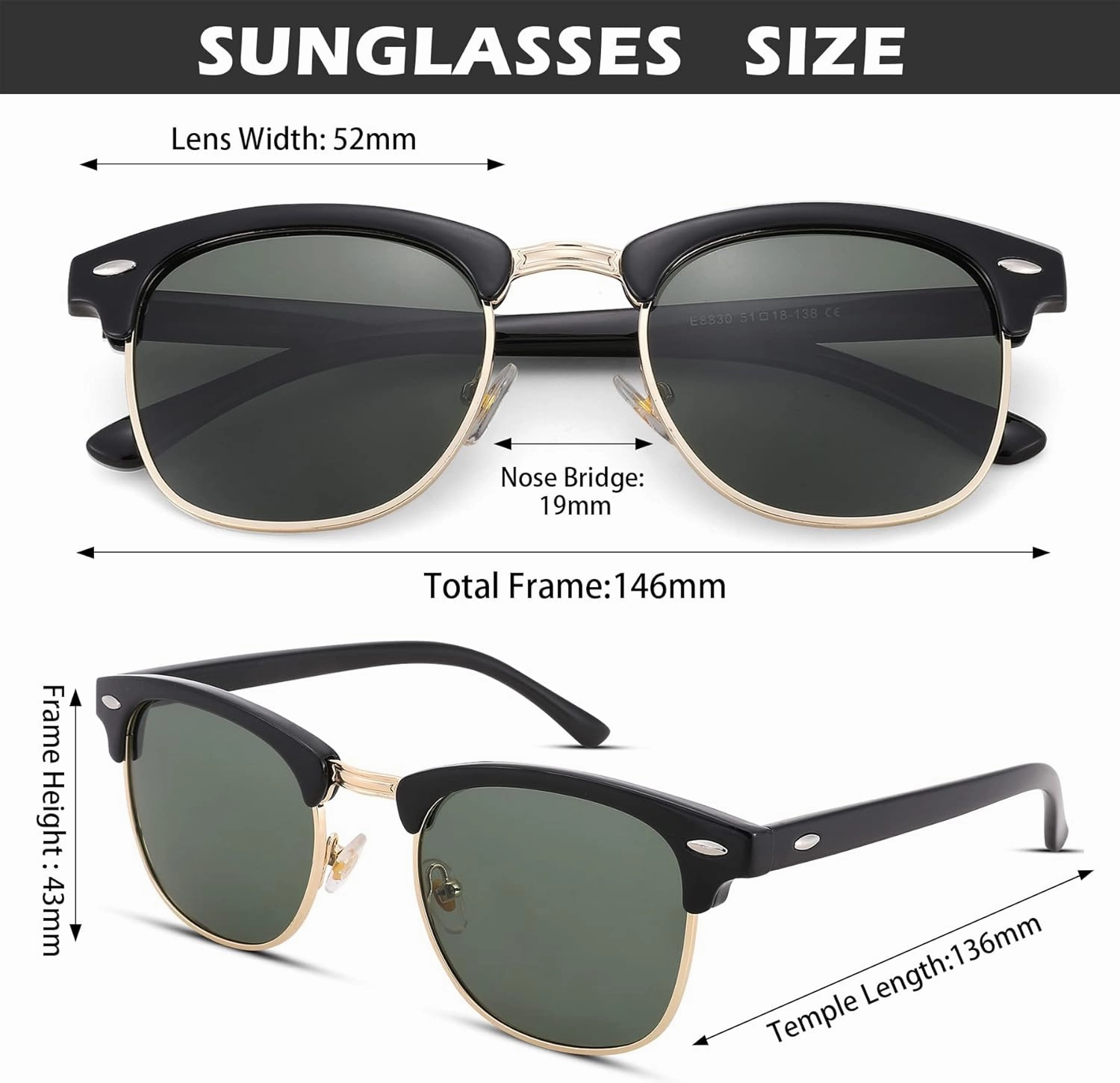 Pro Acme Semi-Rimless Polarized Sunglasses UV 400 Protection for Women Men