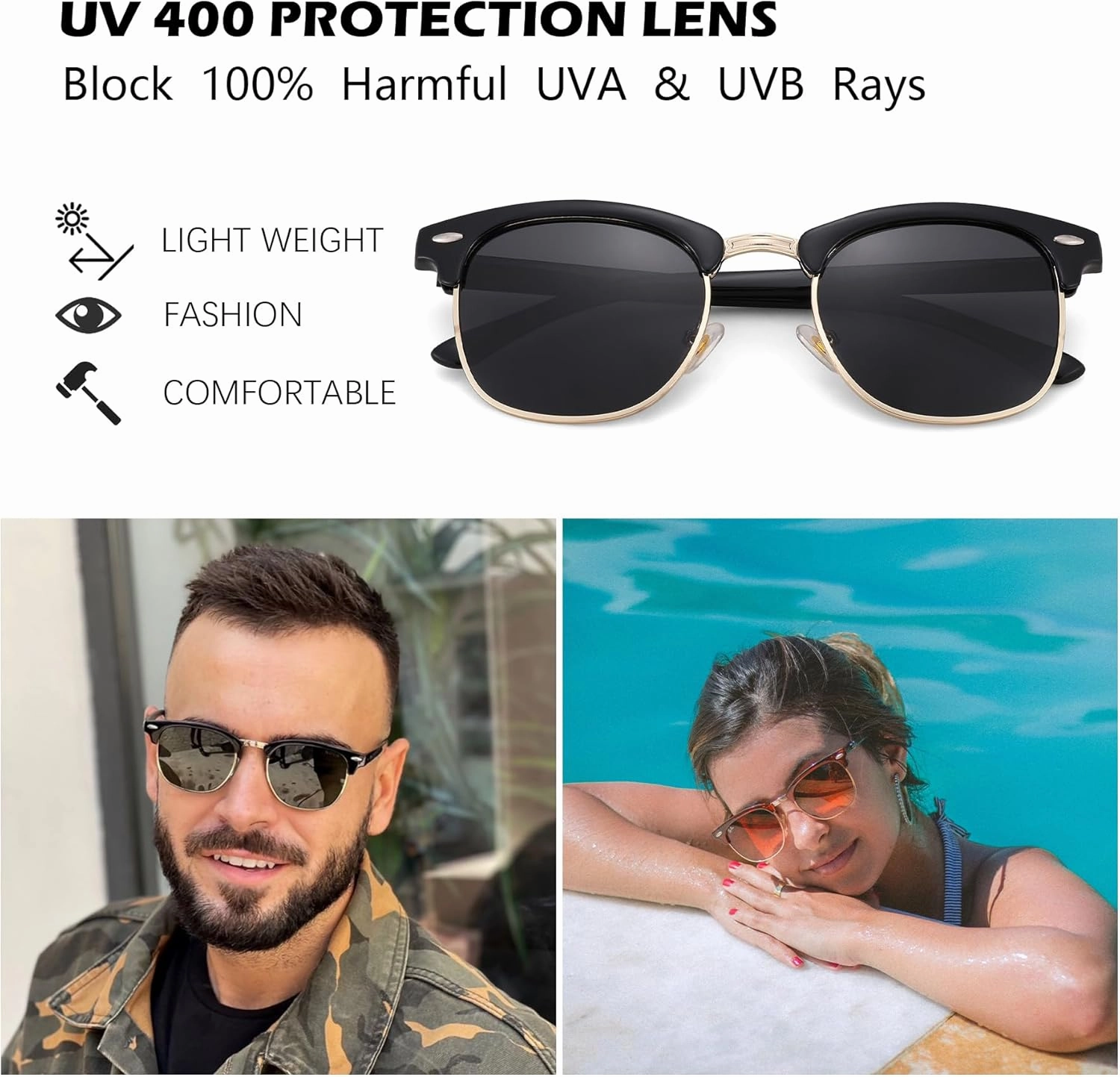 Pro Acme Semi-Rimless Polarized Sunglasses UV 400 Protection for Women Men