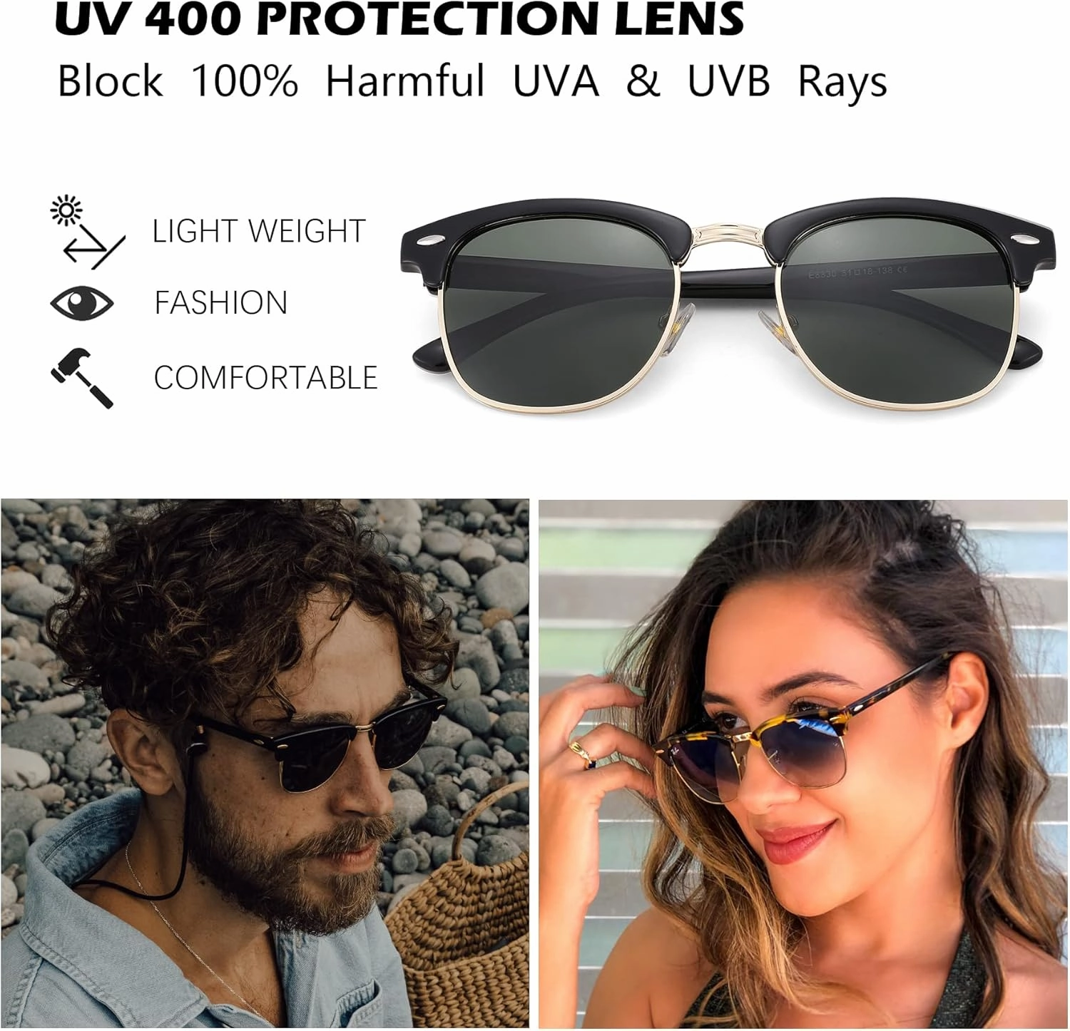 Pro Acme Semi-Rimless Polarized Sunglasses UV 400 Protection for Women Men
