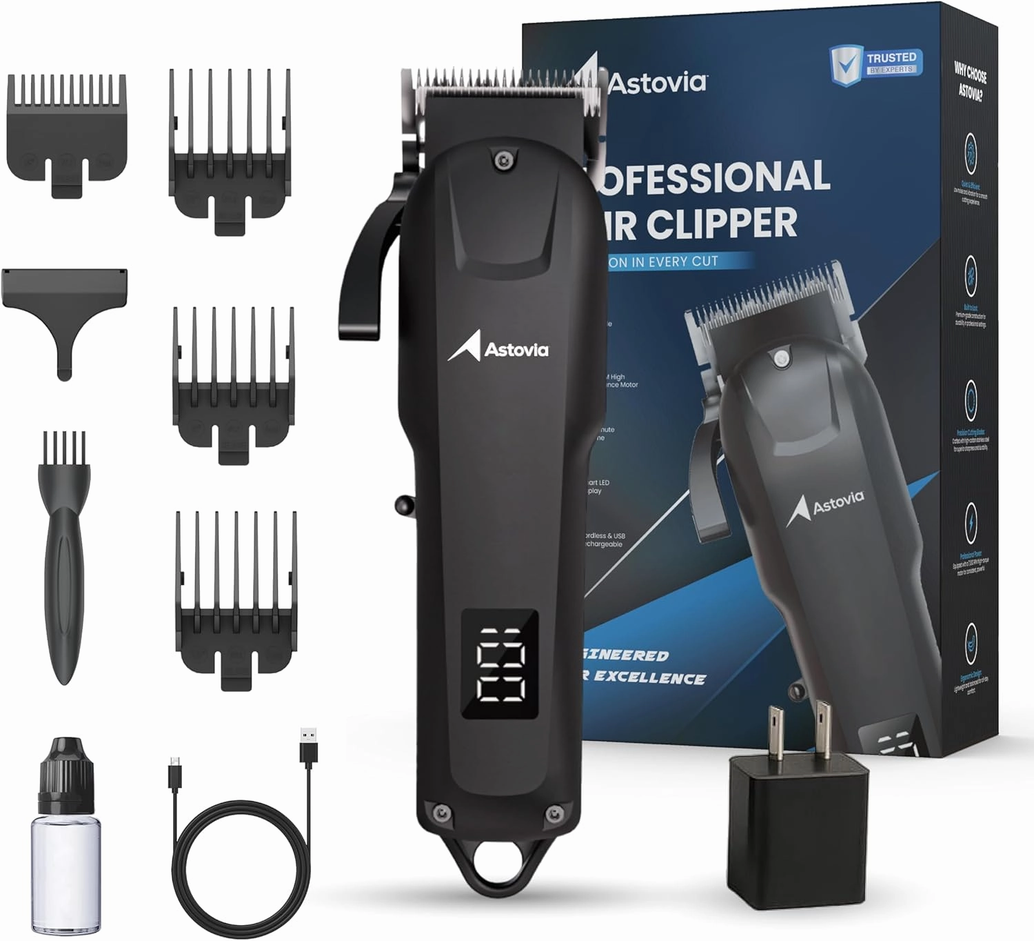 Professional Cordless Hair Clippers for Men – 7,000 RPM Motor, Zero Gap Adjustable Blades, LED Display, 300-Min Runtime, Quiet Operation, USB Rechargeable, Barber Grooming Kit