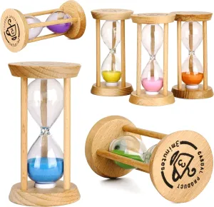 PROLOSO 6PCS Wood Frame Sand Timer Set 30sec/1/2/3/5/10mins Multicolor Hourglass Sandglass Clock Watch