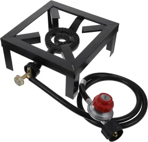 Propane Stove Outdoor Gas Cooker Camping Cooking Stove Regulator Hose Cast Iron Propane Burner for Canning Home Brewing Wok Cooking