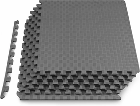 ProsourceFit Exercise Puzzle Mat 1-in, Checkered EVA Foam Floor Tiles w/ Non-Slip Texture, Gym Mat w/ Interlocking Foam Tiles for Adjustable Surface, Shock Absorbing, Waterproof Gym Flooring, Grey