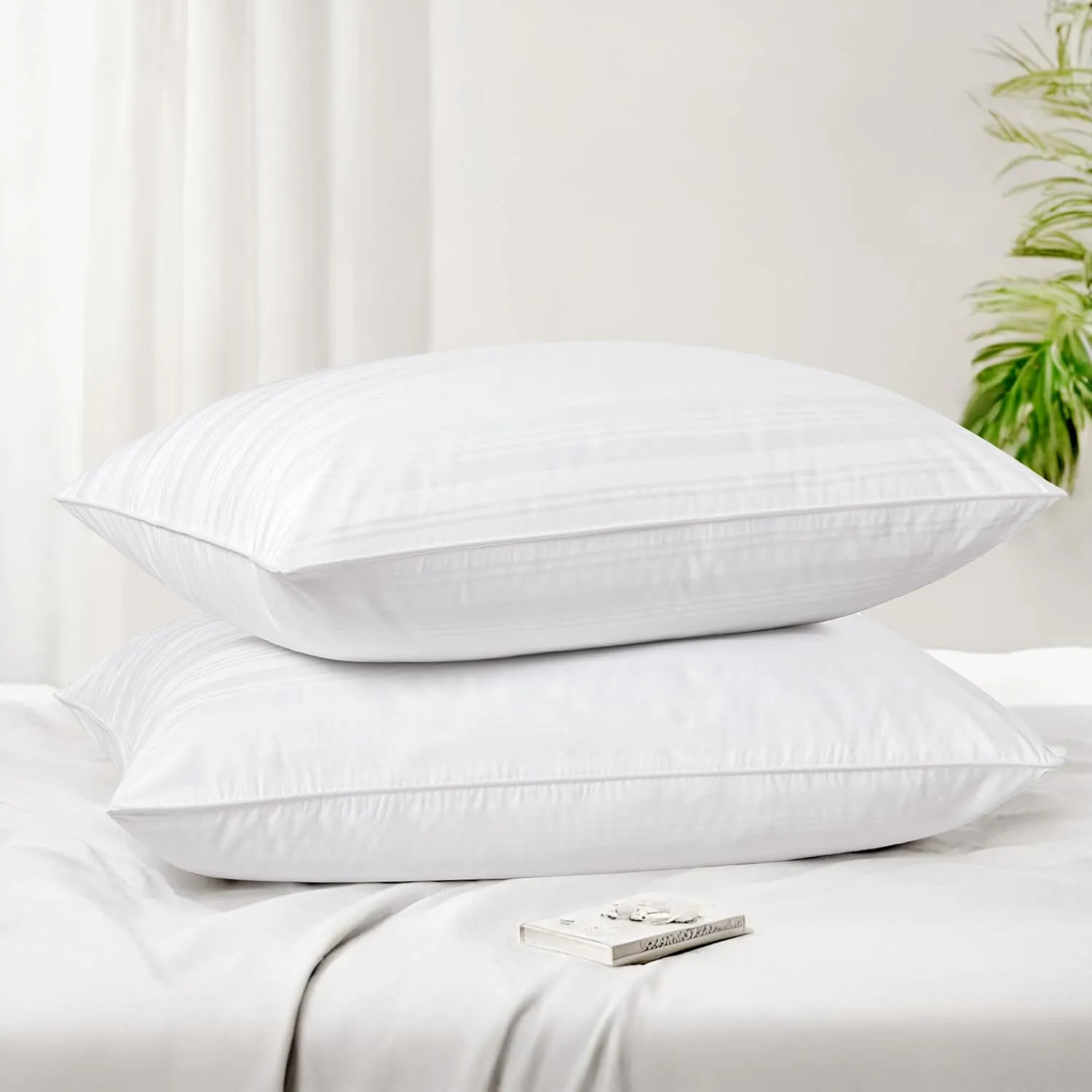puredown® Goose Feather Down Pillow with 2 Pillowcases, Soft Fluffy Medium Firm Luxury Hotel Collection Pillow for Sleeping, Bed Pillows King Size Set of 2 for Side Back, Stomach or Sleeper.