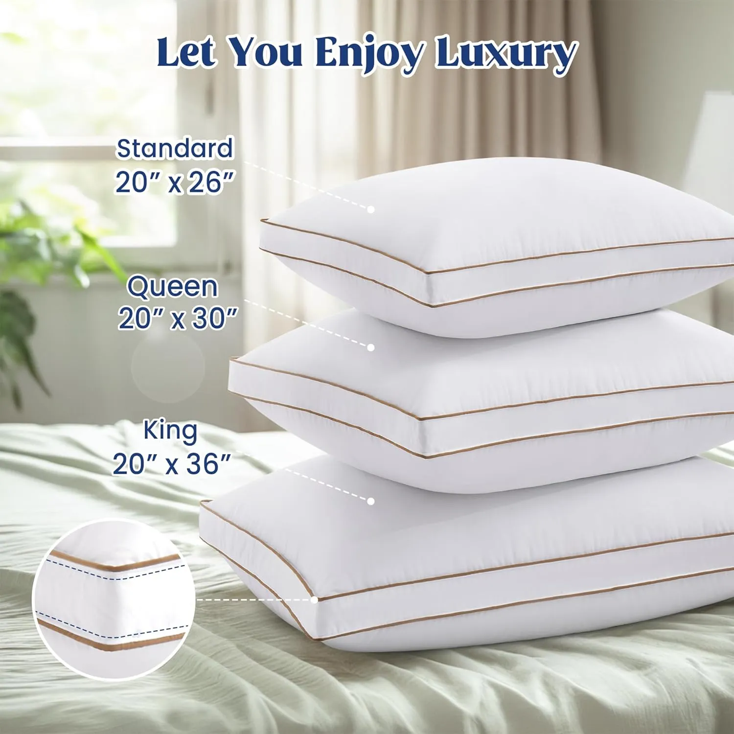 puredown® Goose Feather Down Pillows, Soft Fluffy Luxury Hotel Collection Pillows Standard Size Set of 2, 100% Cotton Cover, Medium Firm Bed Sleeping Pillow for Back, Stomach or Side Sleeper.