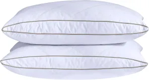 puredown® Natural Goose Down Feather Pillows for Sleeping Oval Gusseted Feather Down Pillow 100% Cotton Pillow Cover with Leaf Quilting King Set of 2