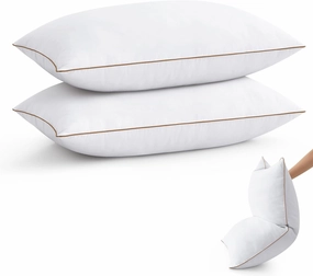 puredown® Goose Feather Down Pillows Queen Size Set of 2, Soft Fluffy Luxury Hotel Collection Pillow, 100% Cotton Cover, Medium Firm Bed Pillow for Back, Stomach or Side Sleeper.