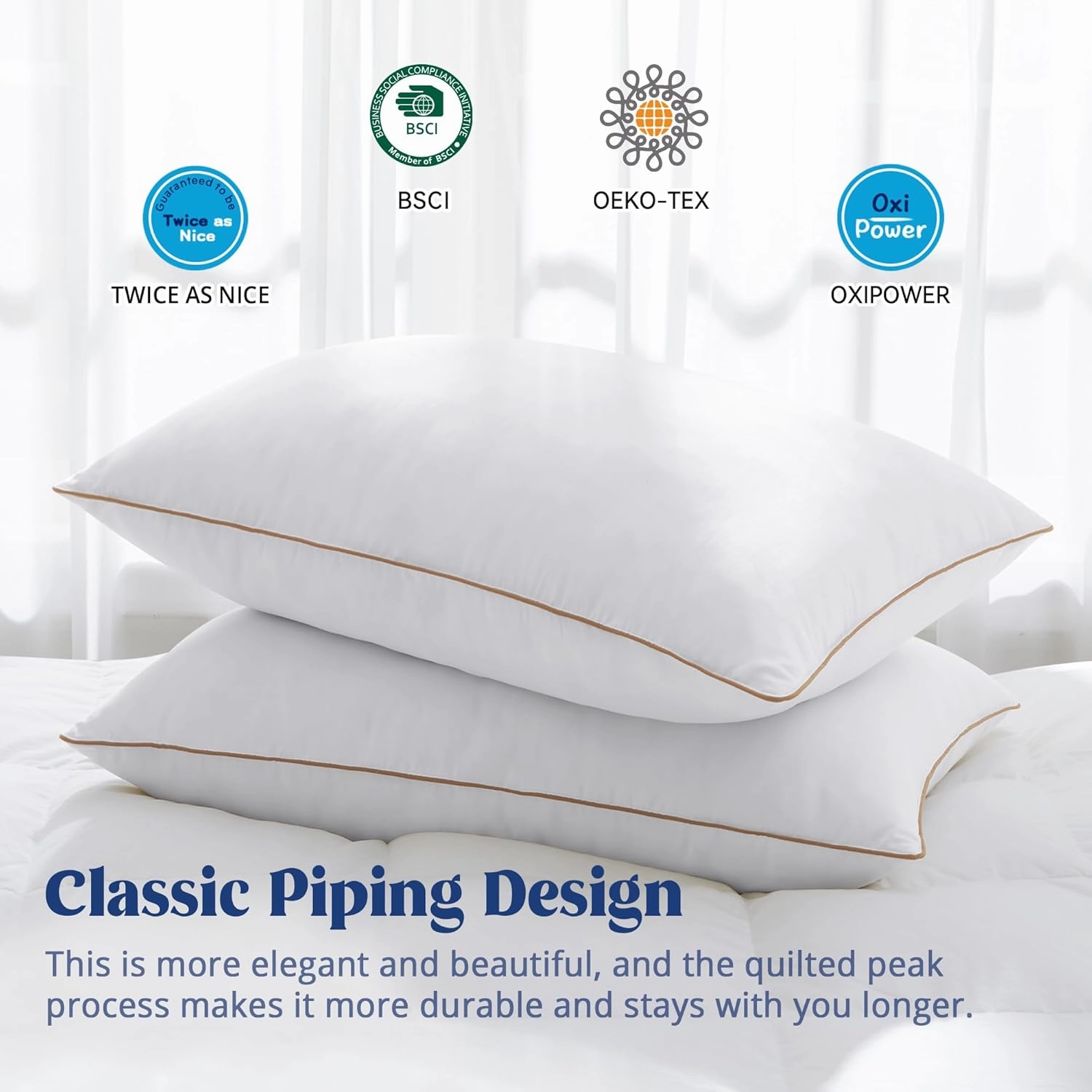 puredown® Goose Feather Down Pillows Queen Size Set of 2, Soft Fluffy Luxury Hotel Collection Pillow, 100% Cotton Cover, Medium Firm Bed Pillow for Back, Stomach or Side Sleeper.