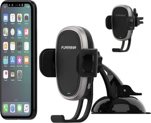PureGear AutoGrip 7.5W/10W Qi-Certified Wireless Car Charger, Self-Gripping System, 3ft. USB-C Charging Cable, Air Vent Clip   Dash Mount, for Qi Enabled Phone - iPhone 13/12, Galaxy S21/20, & More