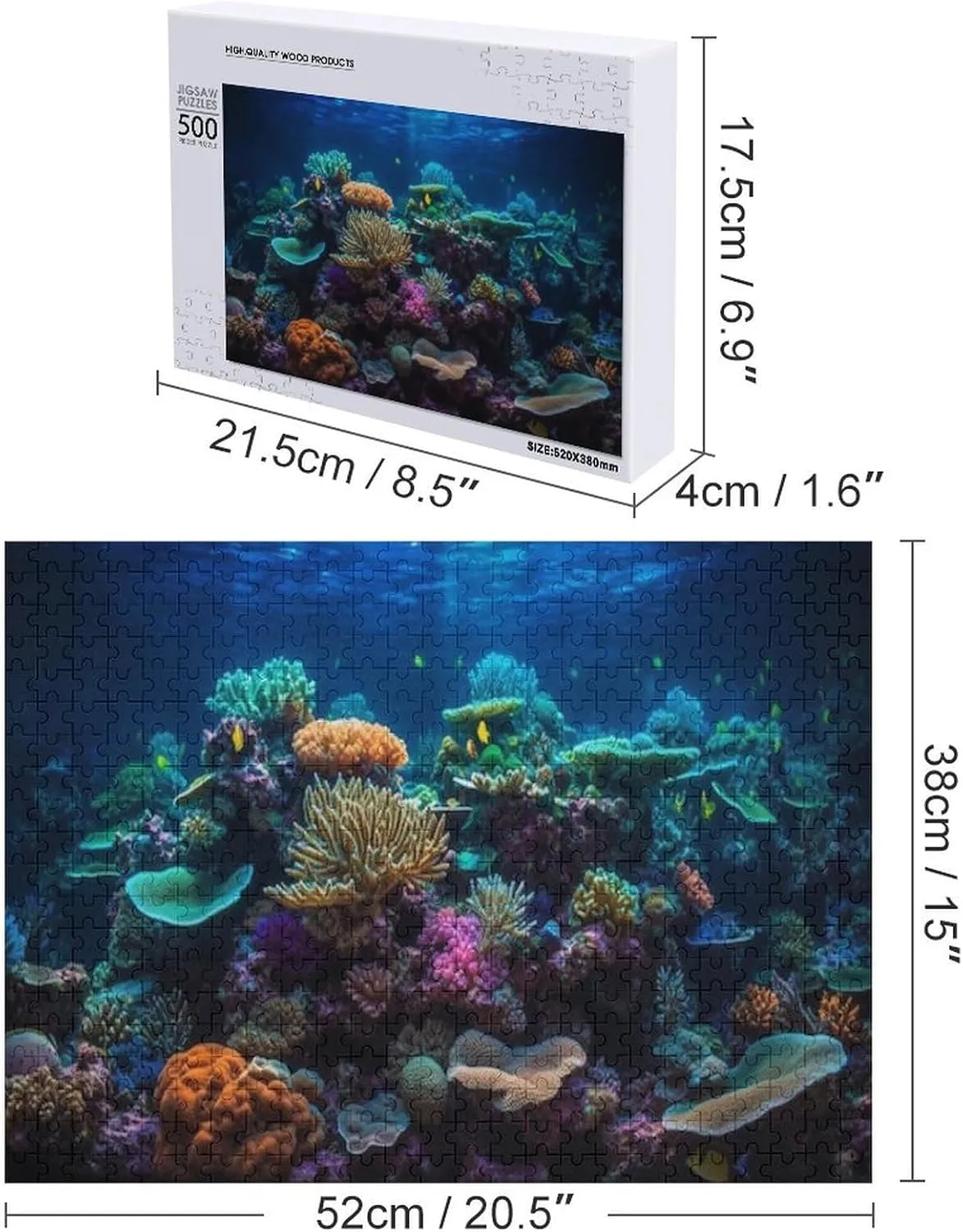 Puzzles for Adults 500 Pieces - Tropical Fish Swim Natural Coral Reef Funny Puzzle Unique Difficult and Challenge Large Puzzle Game Toys Gift
