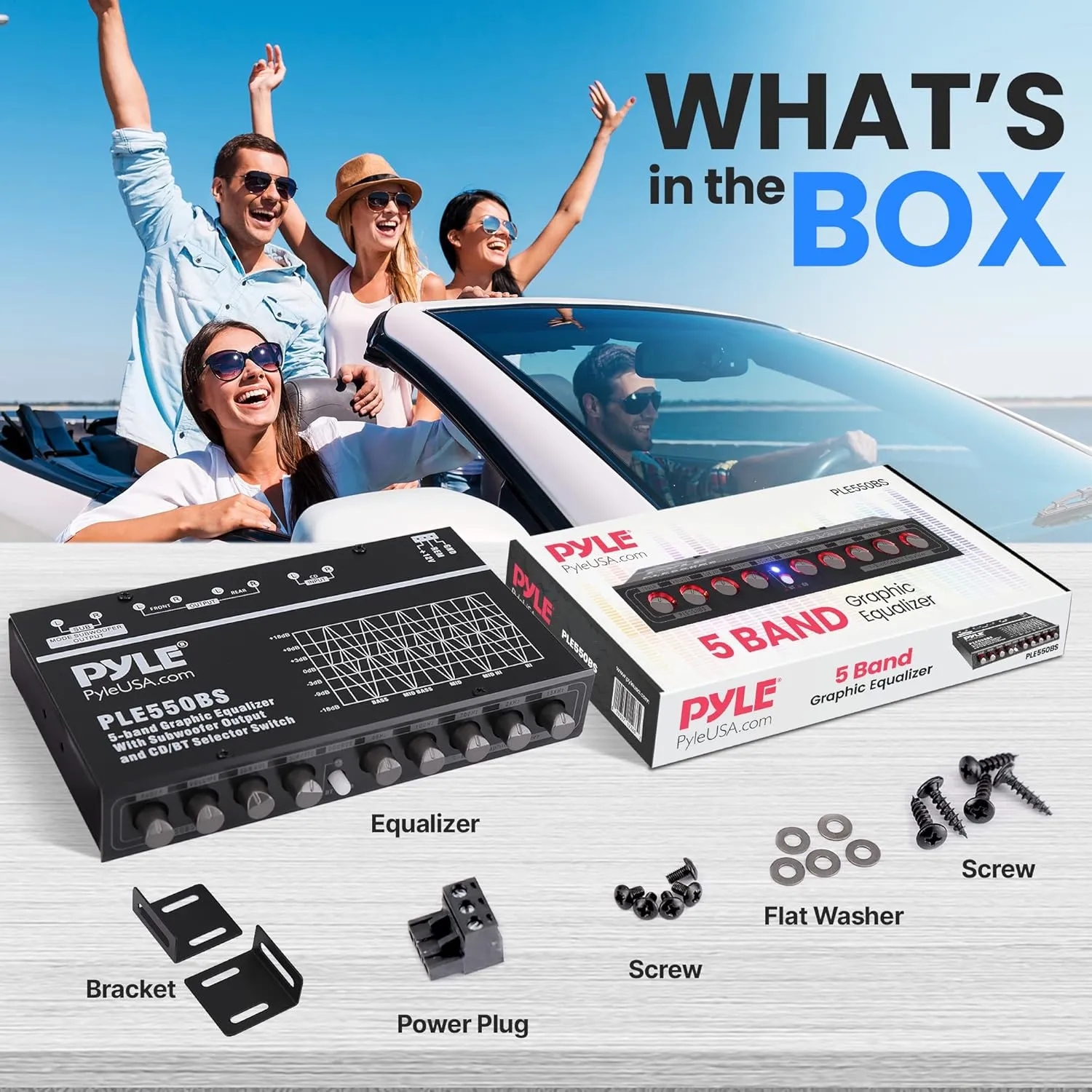 PyleUsa 5 Bands Graphic Equalizer with SUB Volume Adjustable for Subwoofer Channel, Built in Bluetooth for Wireless Music Streaming, Stereo RCA Output, Aux RCA Input, Mounting Hardware Included