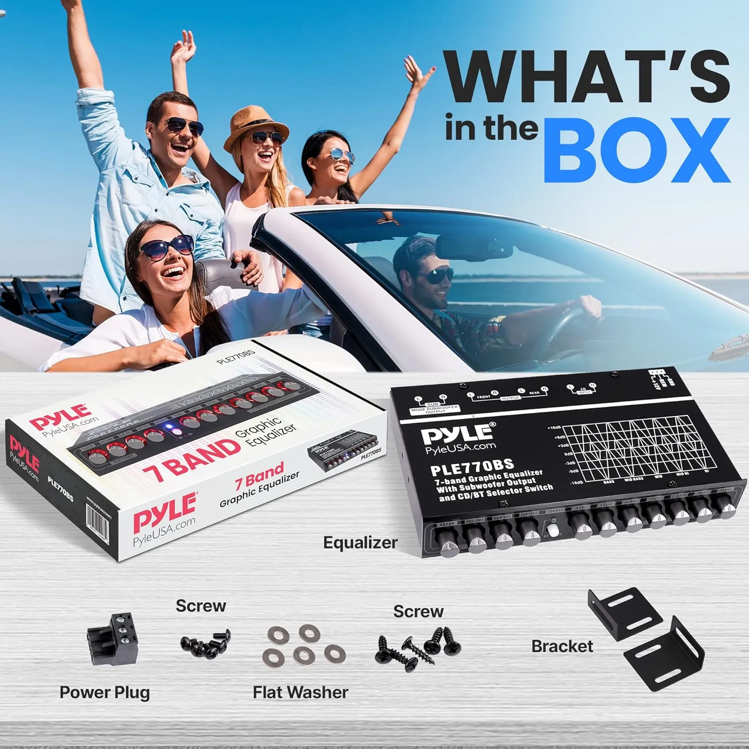 PyleUsa 7 Bands Graphic Equalizer with SUB Volume Adjustable for Subwoofer Channel, Built in Bluetooth for Wireless Music Streaming, Stereo RCA Output, Aux RCA Input, Mounting Hardware Included