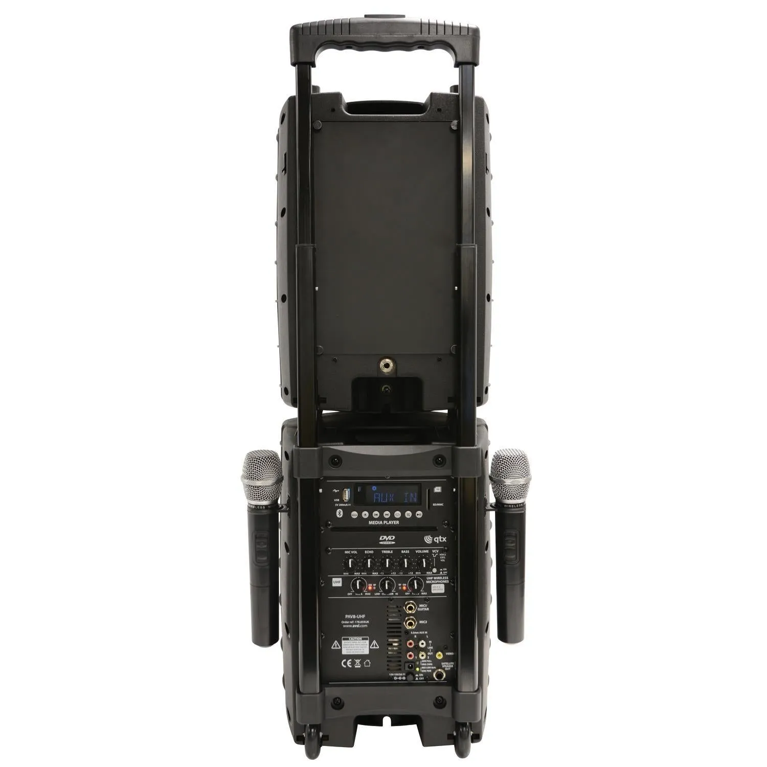 QTX PAV8 portable PA set   2 UHF mics, CD/DVD, USB/SD & Bluetooth
