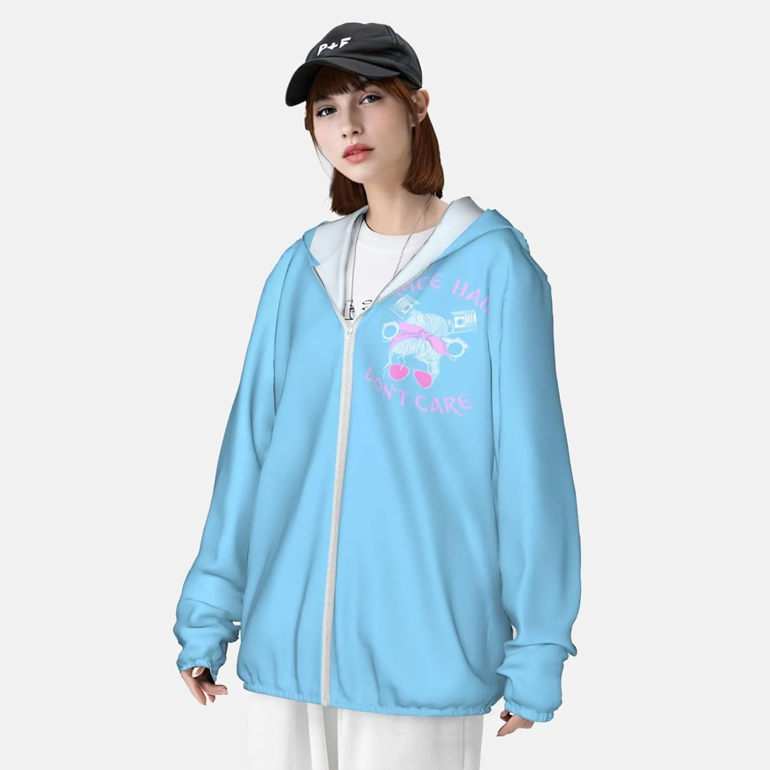 Race Hair Don't Care Drag Racing Girl Men's Sun Protection Shirts with Zipper for Fishing Running Hiking,