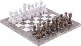 Radicaln Marble Chess Set 12 Inches Grey Oceanic and White Handmade Chess Sets for Adults - Travel Board Game for 2 Player Games - 1 Chess Board & 32 Chess Pieces - Chess Game