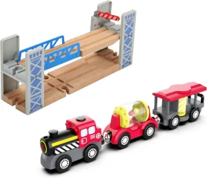 Railway Train Bridge Accessories and Battery Operated Powered Train for Wooden Track Set