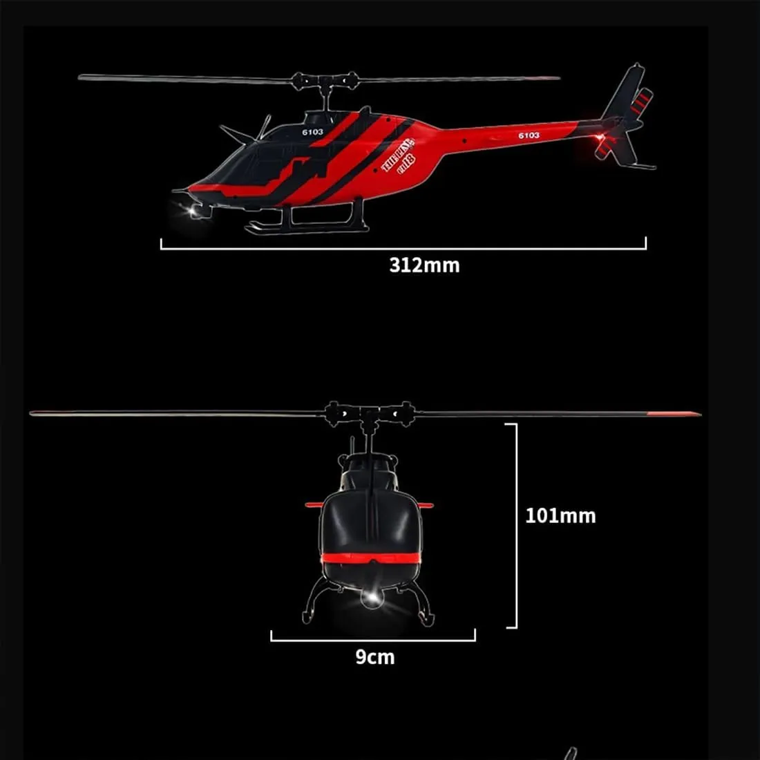 RC ERA C138 1/30 Scale 206 Bell RC Helicopter for Adults, 2.4G 6CH No Aileron Helicopter with Altitude Hold and Optical Flow Positioning, 2 Battery (RTF Version/Red&Black) ﻿