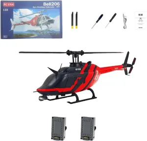 RC ERA C138 1/30 Scale 206 Bell RC Helicopter for Adults, 2.4G 6CH No Aileron Helicopter with Altitude Hold and Optical Flow Positioning, 2 Battery (RTF Version/Red&Black) ﻿