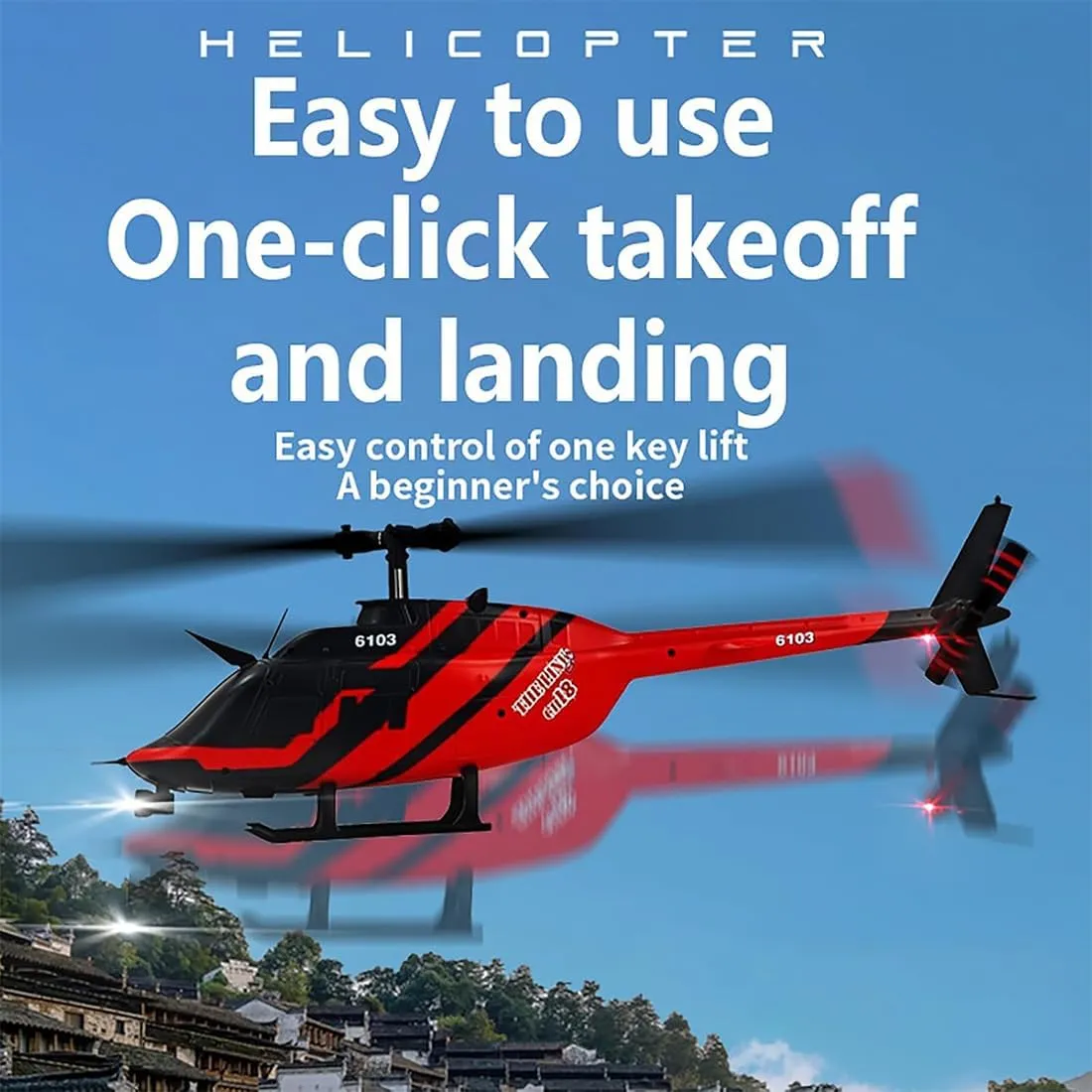 RC ERA C138 1/30 Scale Bell 206 RC Helicopter, 2.4G 6CH No Aileron Remote Control Helicopter, PTF Vesion Aircraft Model with Altitude Hold & Optical Flow Positioning