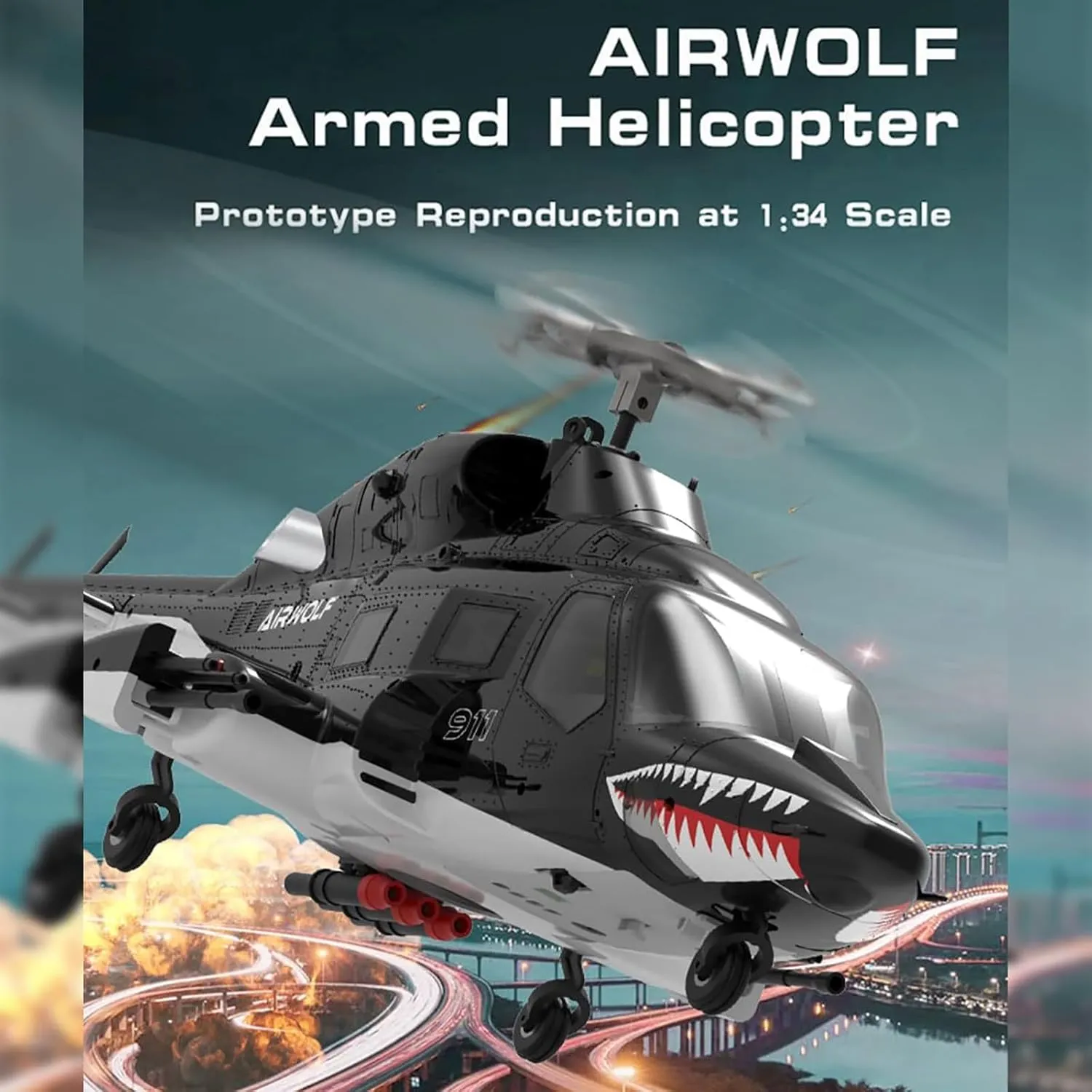 RC Helicopter for Adults, AW-911 Aircraft, 1/34 Scale 2.4G 9CH Flybarless with 6G/3D Stunt Mode, RC Helicopter Model with GPS Positioning (RTF),2 Batteries
