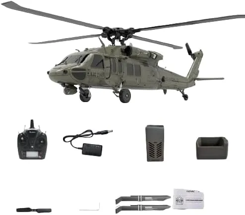 RC Helicopter for Adults, F09-V 1/47 2.4G 6CH RC Dual Brushless Direct Drive Flybarless 6G/3D Stunt Helicopter Model Military Aircraft YU Xiang - RTF Version