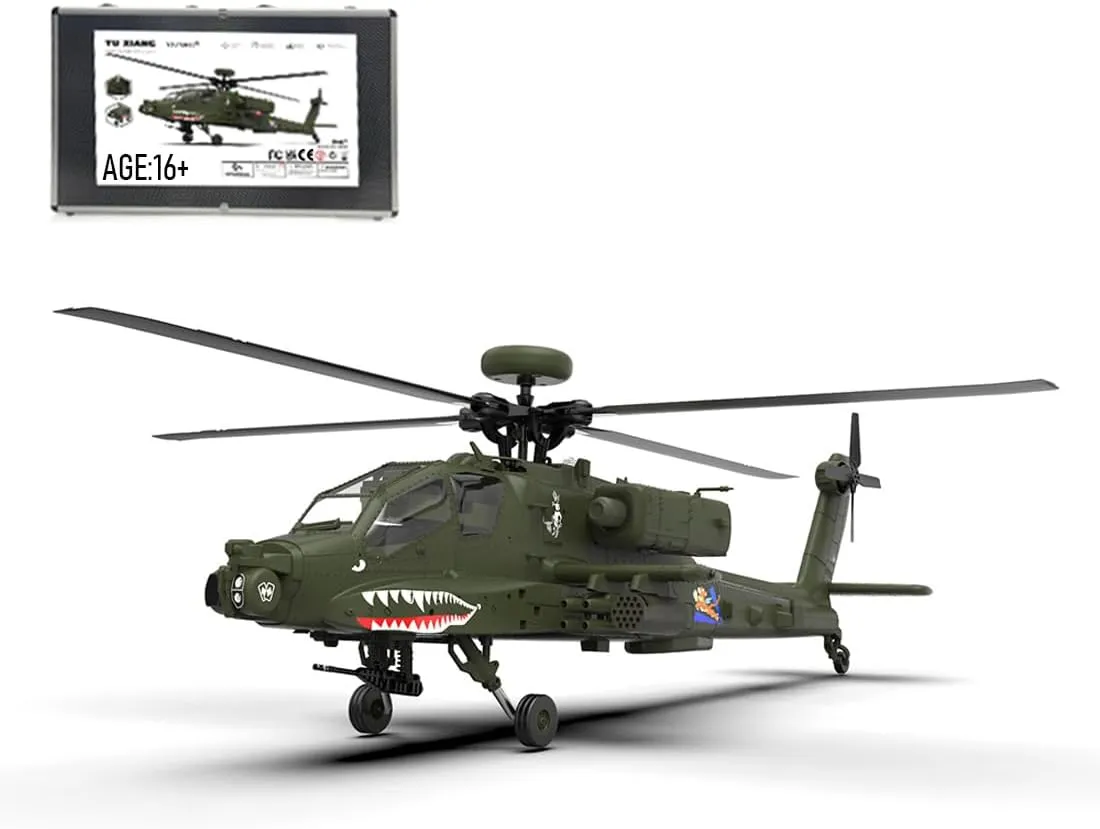 RC Helicopter for Adults，F11 AH64 1/32 Scale 2.4G 6CH Direct Drive Remote Control Military Helicopter for American AH-64 Helicopter Gunship，2024 (BNF Version)