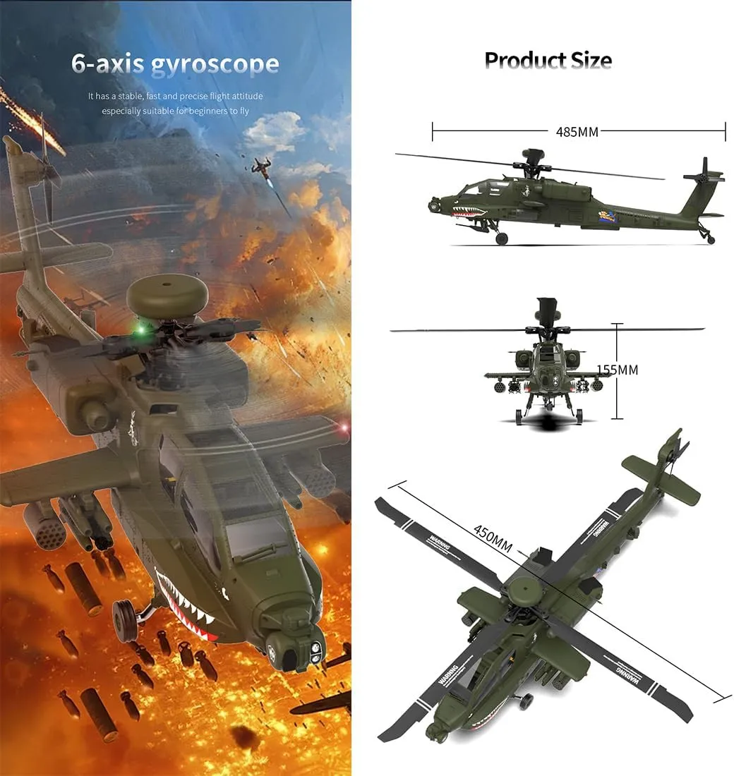RC Helicopter Toys for Adults, YU Xiang F11 AH64 for AH64 Apache with 6-axis Gyro & Dual Brushless Motor, 2.4G 6CH 1/32 Scale 6G/3D Remote Control Military Helicopter Airplane - BNF