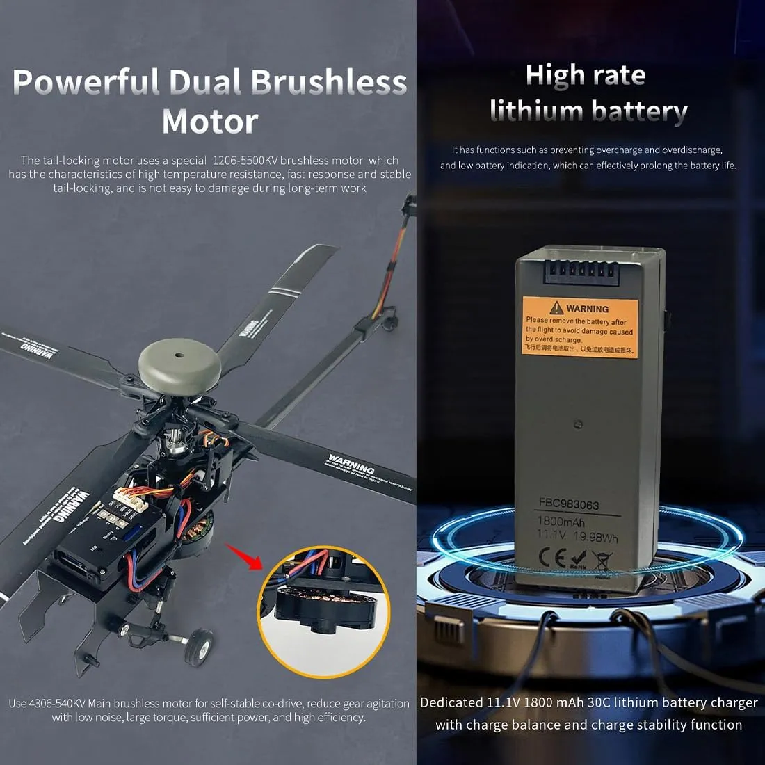RC Helicopter Toys for Adults, YU Xiang F11 AH64 for AH64 Apache with 6-axis Gyro & Dual Brushless Motor, 2.4G 6CH 1/32 Scale 6G/3D Remote Control Military Helicopter Airplane - BNF