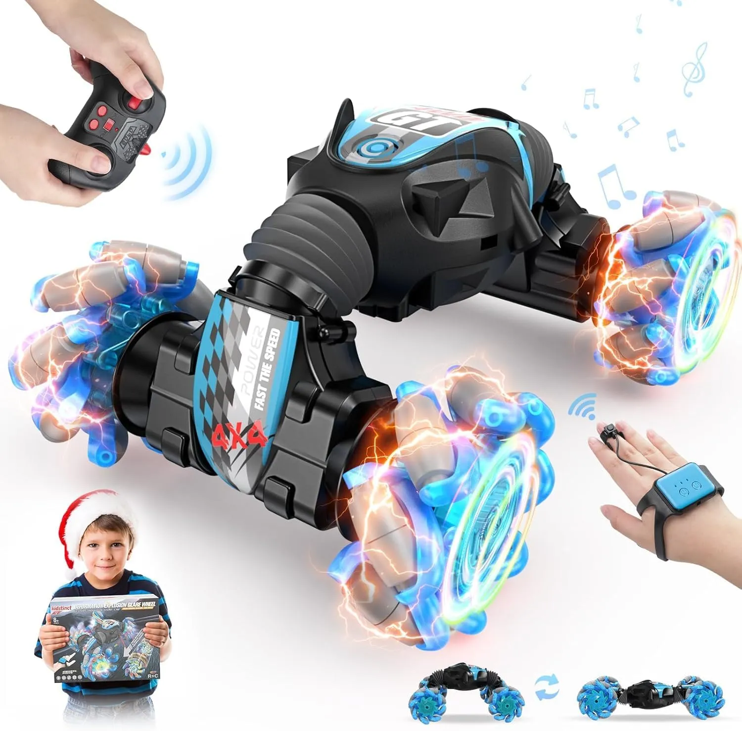 RC Stunt Car for Kids with Remote Control, Music, Double Sided 360 Degree Spins and Flips, Gesture Sensing - Gift for 8-15 Years Boys Girls, Birthday
