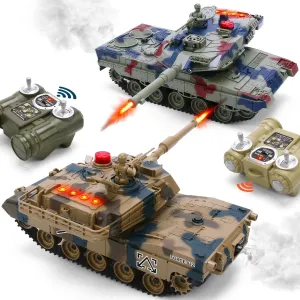 RC Tank Set, 1/24 Scale Army Battle Tanks with Life Indicators and Spray, 35 Mins Playtime Remote Control Military Toys, Set of 2 RC Vehicles for Kids and Adults