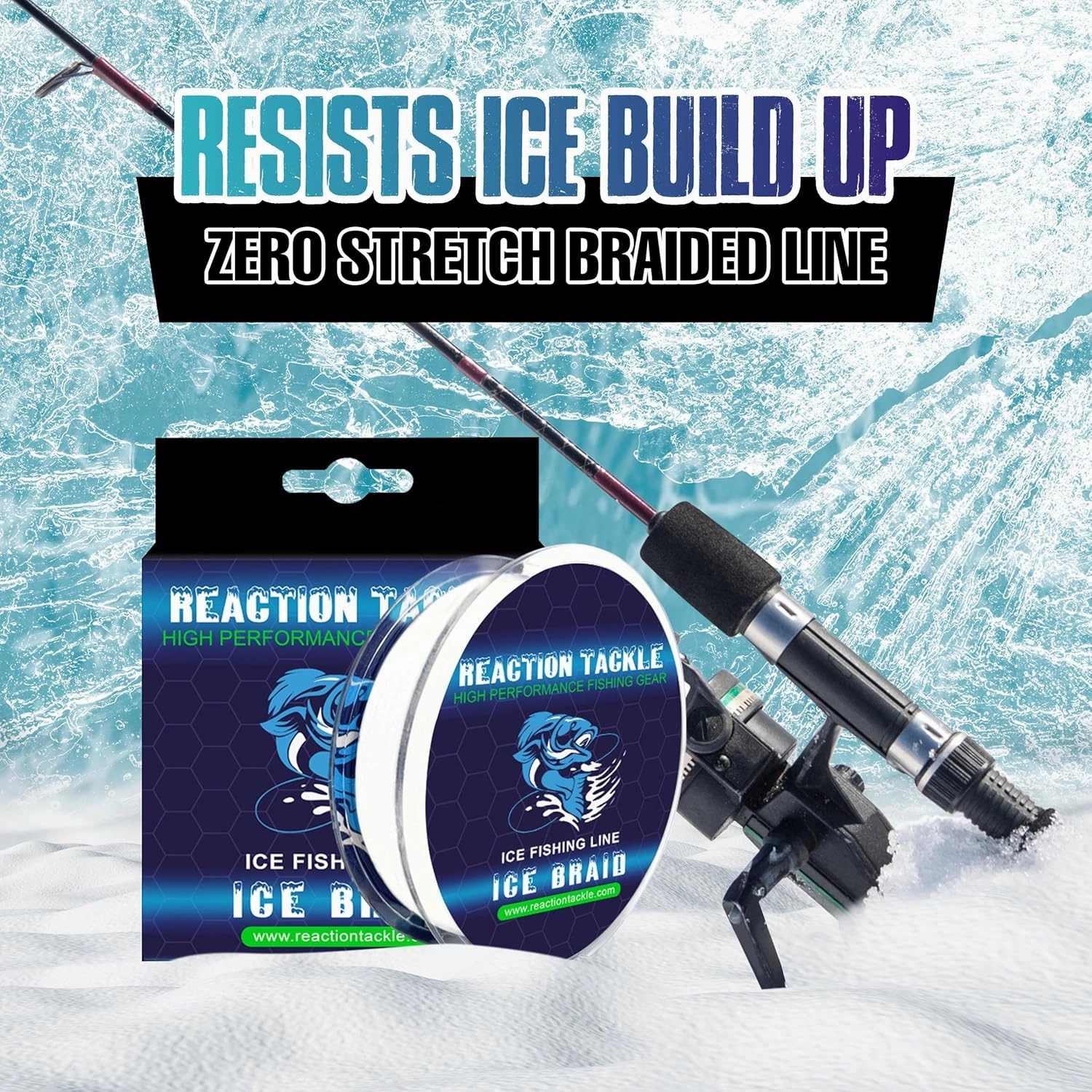 Reaction Tackle Ice Fishing Braided Fishing Line, Tip-Up Line, 8 Strands, Zero Memory Super Stong Pro Grade Power Ice Braided Line 150 Yard Spools