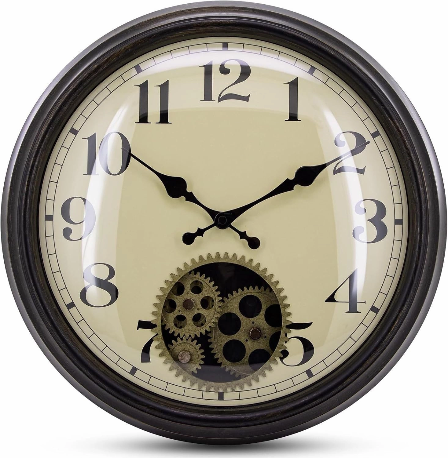 Real Moving Gear Wall Clock, Dome Glass Silent Wall Clock for Living Room Kitchen Office School, 15 Inches