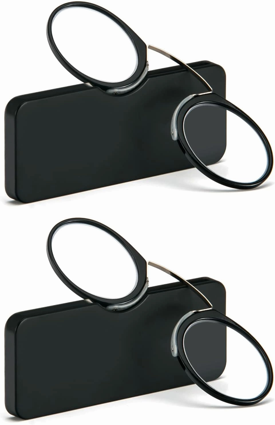 REAVEE 2 Pack Pinch Nose Clip on Reading Glasses Armless for Men Women, No Temple Slim Compact Readers Ultra Thin with Mini Portable Case, Black  1.0