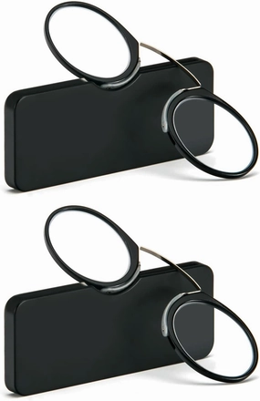 REAVEE 2 Pack Pinch Nose Clip on Reading Glasses Armless for Men Women, No Temple Slim Compact Readers Ultra Thin with Mini Portable Case, Black  1.0