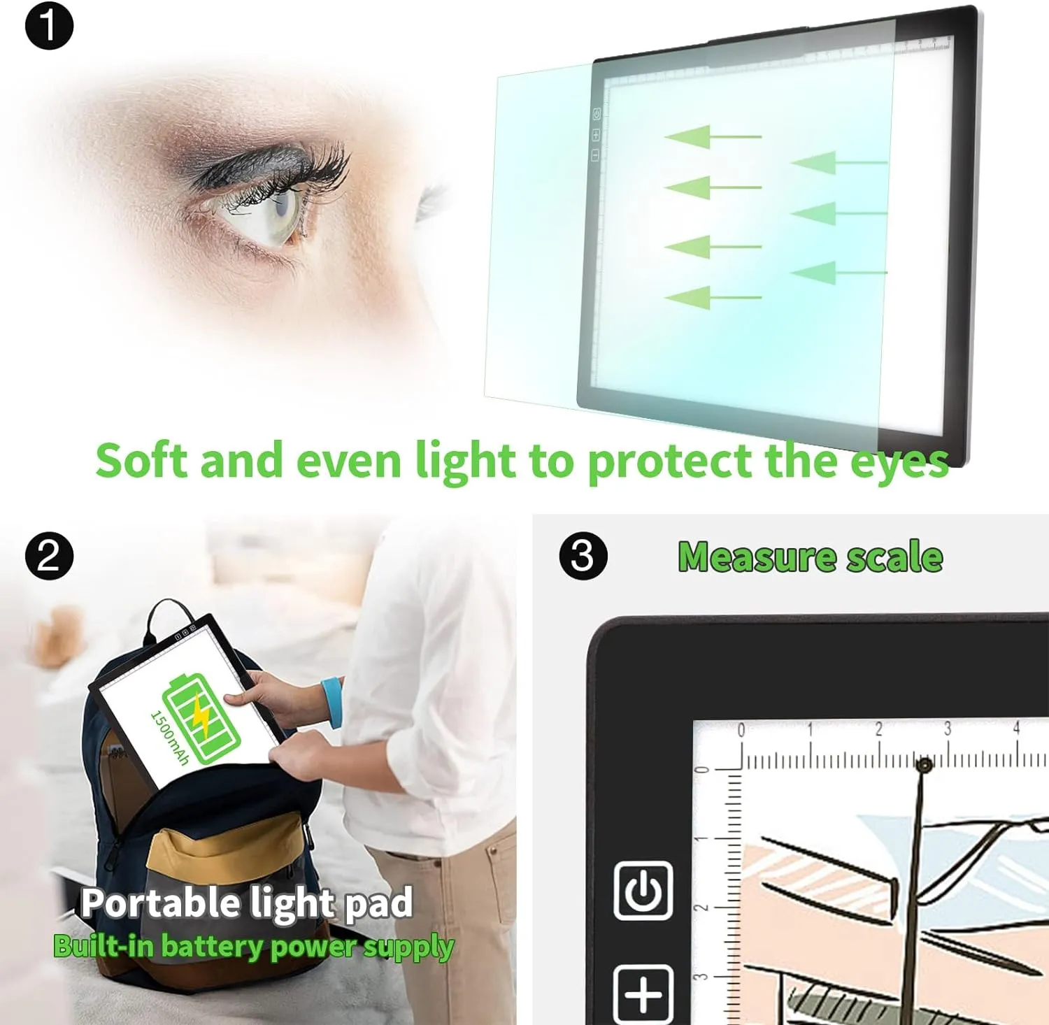 Rechargeable A4 Light Pad - Stepless Dimmable 6 Levels Brightness Tracing Light Box, Diamond Painting Light Board with Top Clip, Battery Powered Portable Light Pad for Weeding Vinyl Tracing