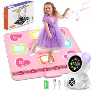 Rechargeable Dance Mat Toys for Girls, Light Up Dance Pad with Wireless Bluetooth, Xmas B-Day Gifts for 3 4 5 6 7 8 9 10 11 12 Years Old Kids (Pink)
