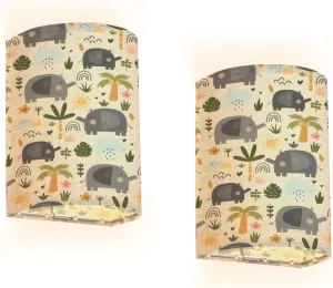 Rechargeable Sconces Set of Two Cute Elephant Seamless Pattern Jungle Elephants Adjustable Brightness Fabric Wall Lamps Wireless Lights Fixtures for Bedroom Living Room Hallway