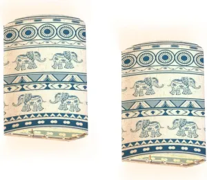 Rechargeable Sconces Set of Two Geometric Patterns a Elephants Ethnic Style Adjustable Brightness Fabric Wall Lamps Wireless Lights Fixtures for Bedroom Living Room Hallway