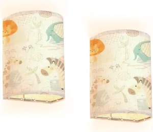 Rechargeable Sconces Set of Two Lion giraffe zebra elephant baby cute seamless pattern Sweet zoo Adjustable Brightness Fabric Wall Lamps Wireless Lights Fixtures for Bedroom Living Room Hallway
