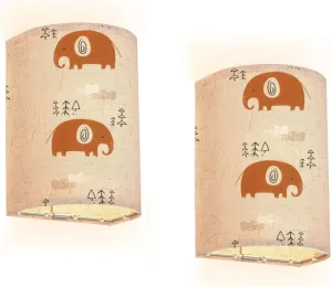 Rechargeable Sconces Set of Two Seamless pattern Scandinavian style cute hand drawn Elephant Adjustable Brightness Fabric Wall Lamps Wireless Lights Fixtures for Bedroom Living Room Hallway