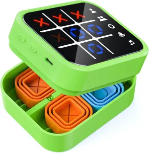 Rechargeable Tic Tac Toe Game Box, Upgraded 5 Fun Brain and Memory Games, Compact Handheld Puzzle Game Console, Portable Travel Game Ideal Gifts for All Ages 3  (Green)