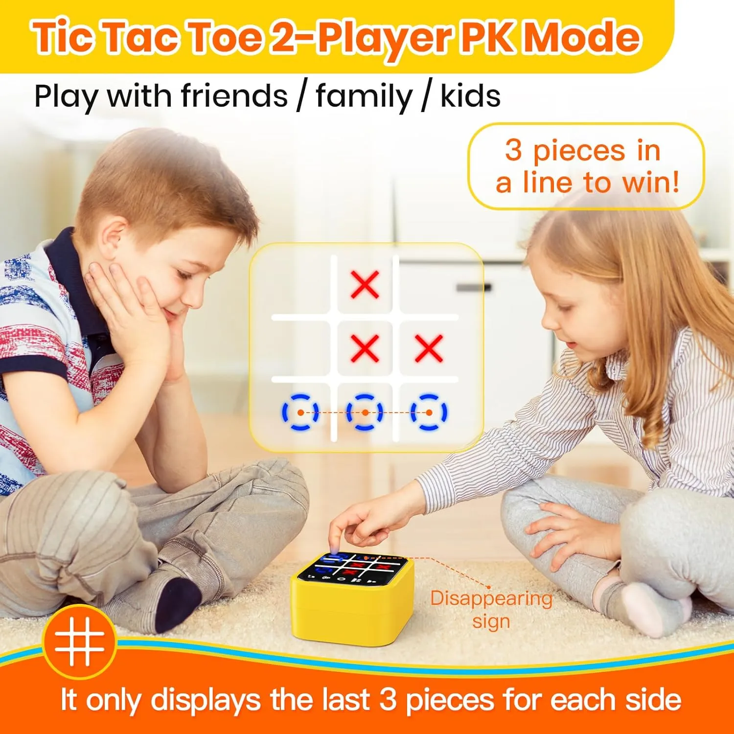 Rechargeable Tic Tac Toe Game Box, Upgraded 5 Fun Brain and Memory Games, Compact Handheld Puzzle Game Console, Portable Travel Game Ideal Gifts for All Ages 3  (Yellow)