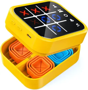 Rechargeable Tic Tac Toe Game Box, Upgraded 5 Fun Brain and Memory Games, Compact Handheld Puzzle Game Console, Portable Travel Game Ideal Gifts for All Ages 3  (Yellow)