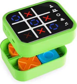 Rechargeable Tic Tac Toe Game Box with 5 Fun Brain Memory Games, Touchscreen Handheld Game Console, Portable Puzzle Board Travel Game Ideal Toy Gifts Choice (Green)