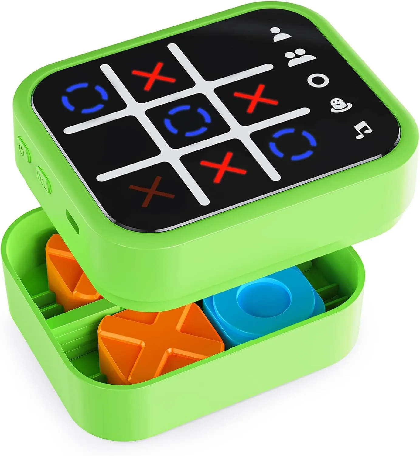 Rechargeable Tic Tac Toe Game Box with 5 Fun Brain Memory Games, Touchscreen Handheld Game Console, Portable Puzzle Board Travel Game Ideal Toy Gifts Choice (Green)