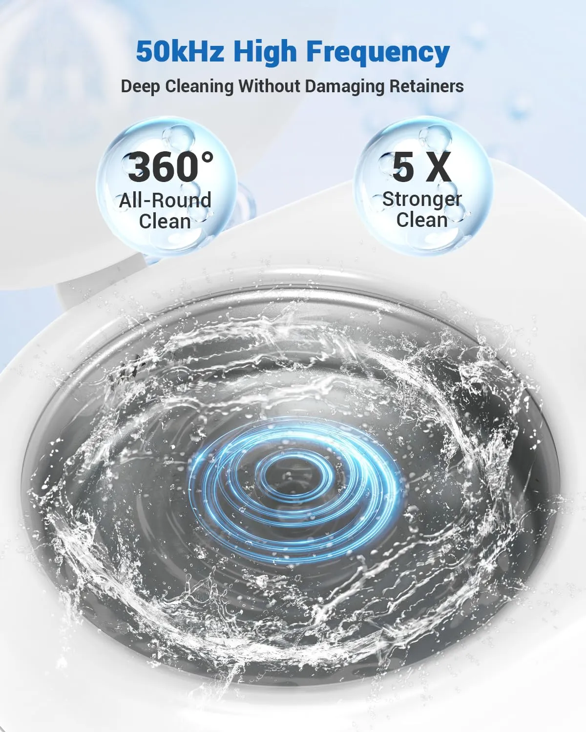 Rechargeable Ultrasonic Retainer Cleaner Machine | 50kHz 1.9 inch Ultra-Thin Portable | Night Guard Aligners Jewelry |6pcs Cleaner Tablets Included | Quick & Deep Clean Modes | FSA HSA Approved
