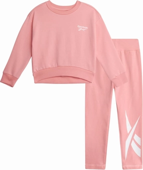Reebok Baby Girls Pants Set - 2 Piece Cozy Fleece Crewneck Sweatshirt and Girls Leggings for Toddlers and Little Kids (2T-6X)