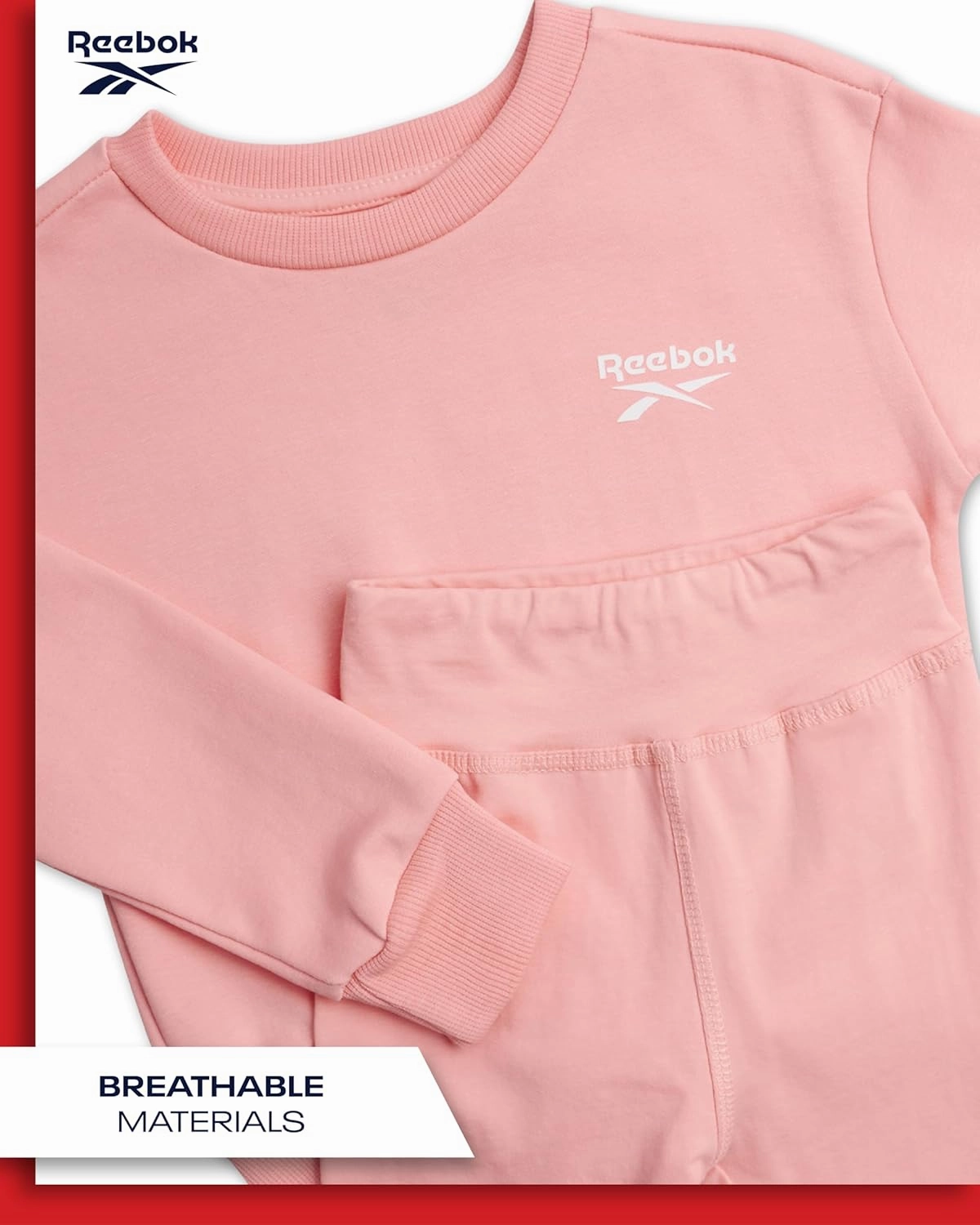 Reebok Baby Girls Pants Set - 2 Piece Cozy Fleece Crewneck Sweatshirt and Girls Leggings for Toddlers and Little Kids (2T-6X)