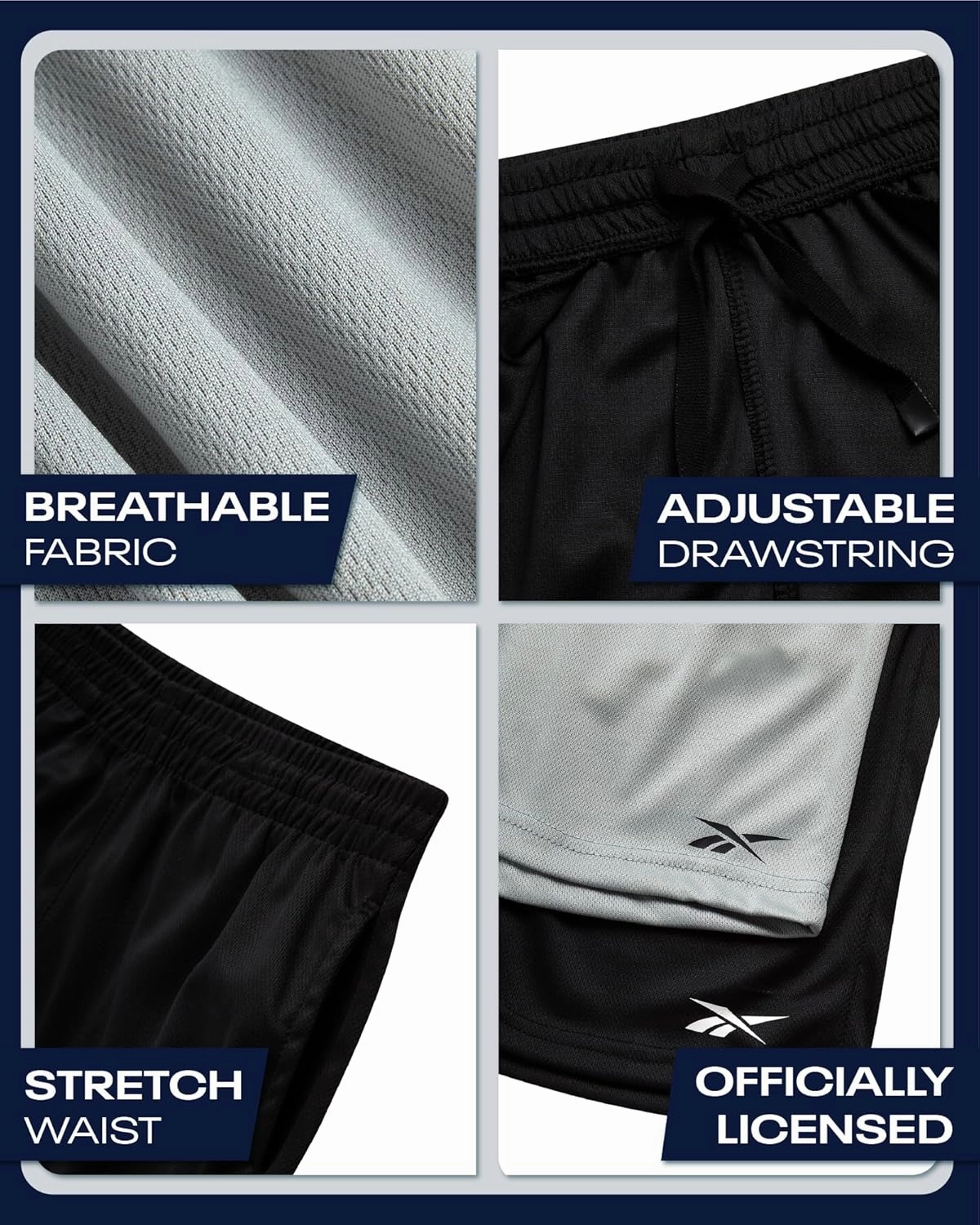 Reebok Boys Basketball Shorts 2 Pack – Mesh Athletic Shorts for Boys, Gym Shorts for Basketball, Running, and Everyday Play